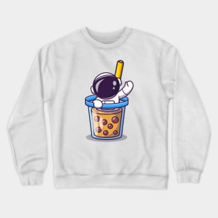 Cute Astronaut In Boba Milk Tea Cup Crewneck Sweatshirt